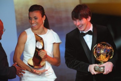 Argentina's Lionel Messi (R), winner of